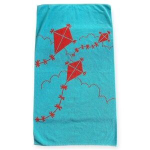 Vintage Kel-Tex by Schlosser Aqua & Orange Retro 70s Kites Bath/ Beach Towel